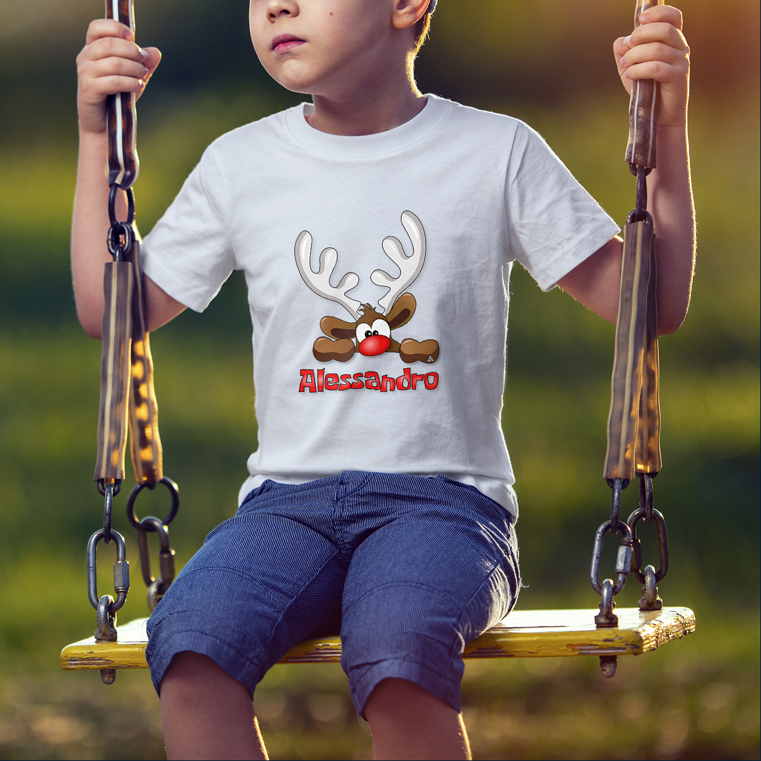 T-Shirt Bambino - Renna con nome Natale SJfantasy