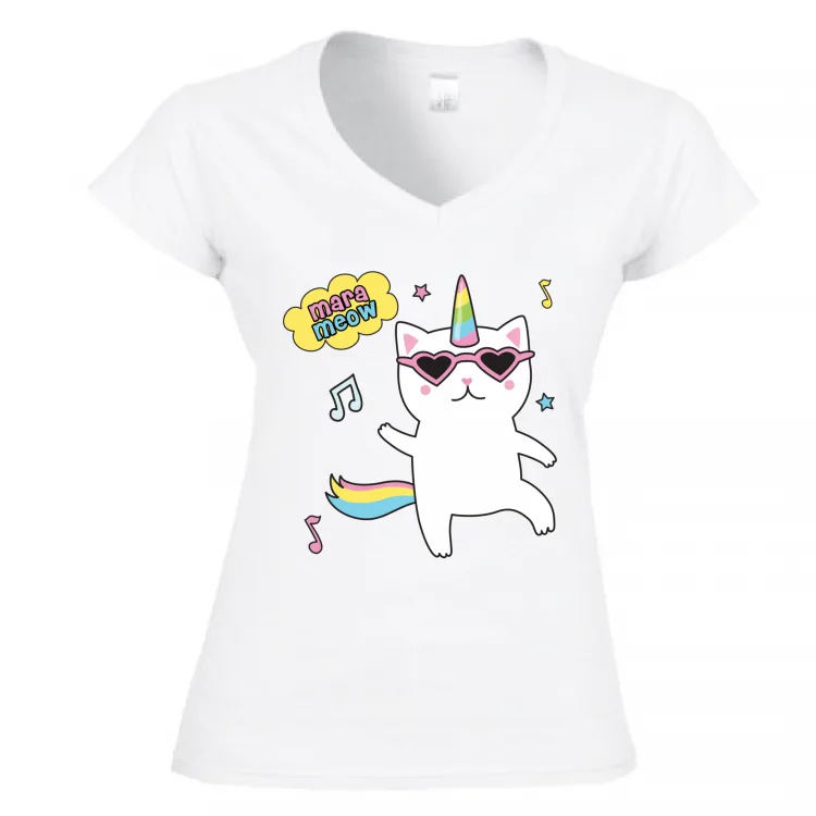 Maglia Donna scollo a V Unicorno Marameow