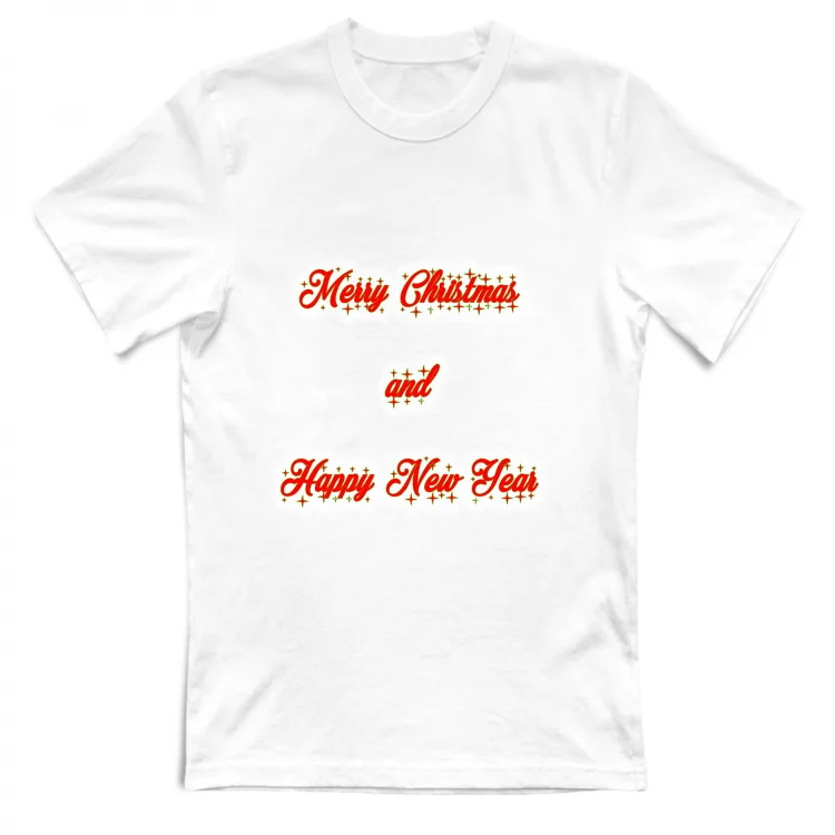 Merry Christmas Happy New Year red text white edge