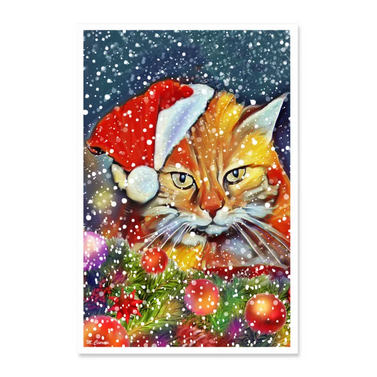 Natale con gatto-Poster su carta fotografica
