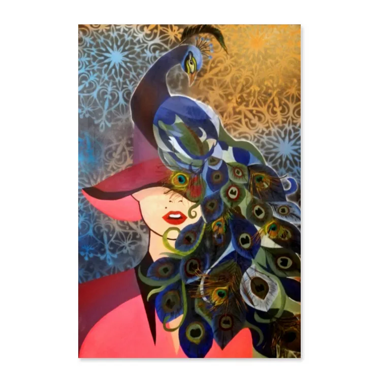 Vertical Poster donna con pavone