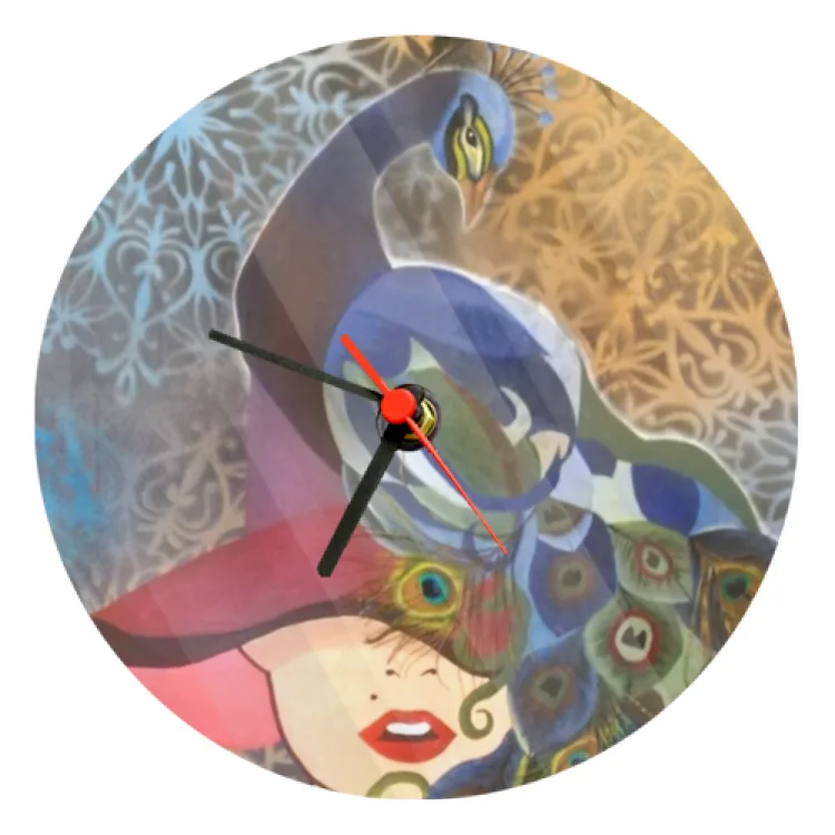 Round Glass Clock donna con pavone