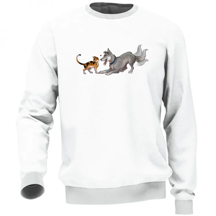 Cane festoso gatto diffidente