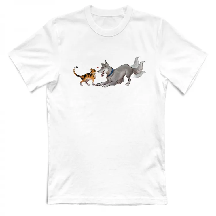Cane festoso gatto diffidente