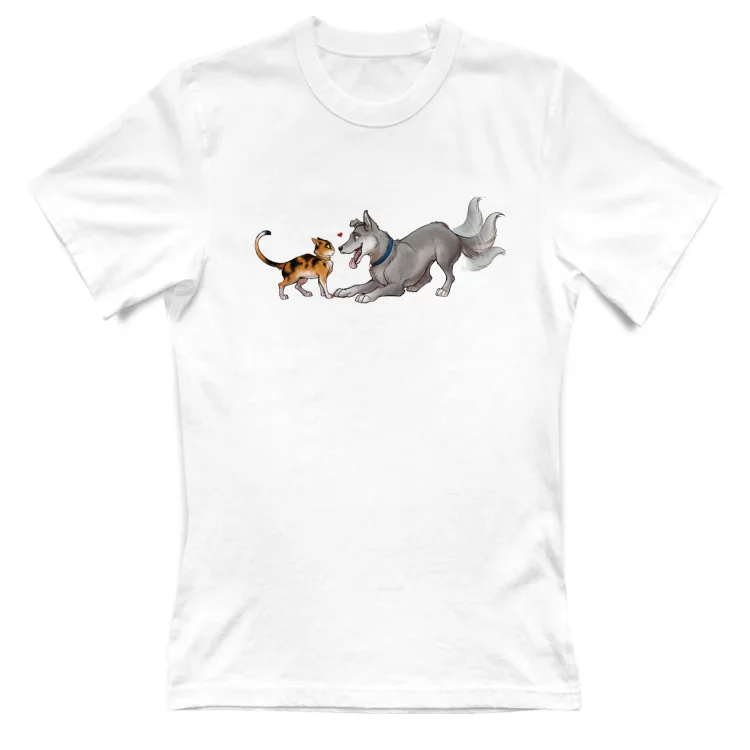 Cane festoso gatto diffidente