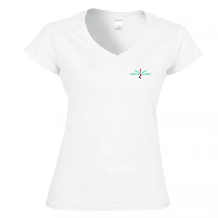 T-Shirt donna bianca scollo a V con logo a colori
