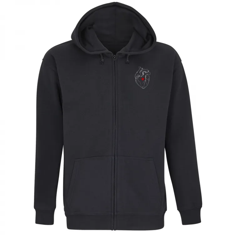 felpa zip logo studio nera cuore