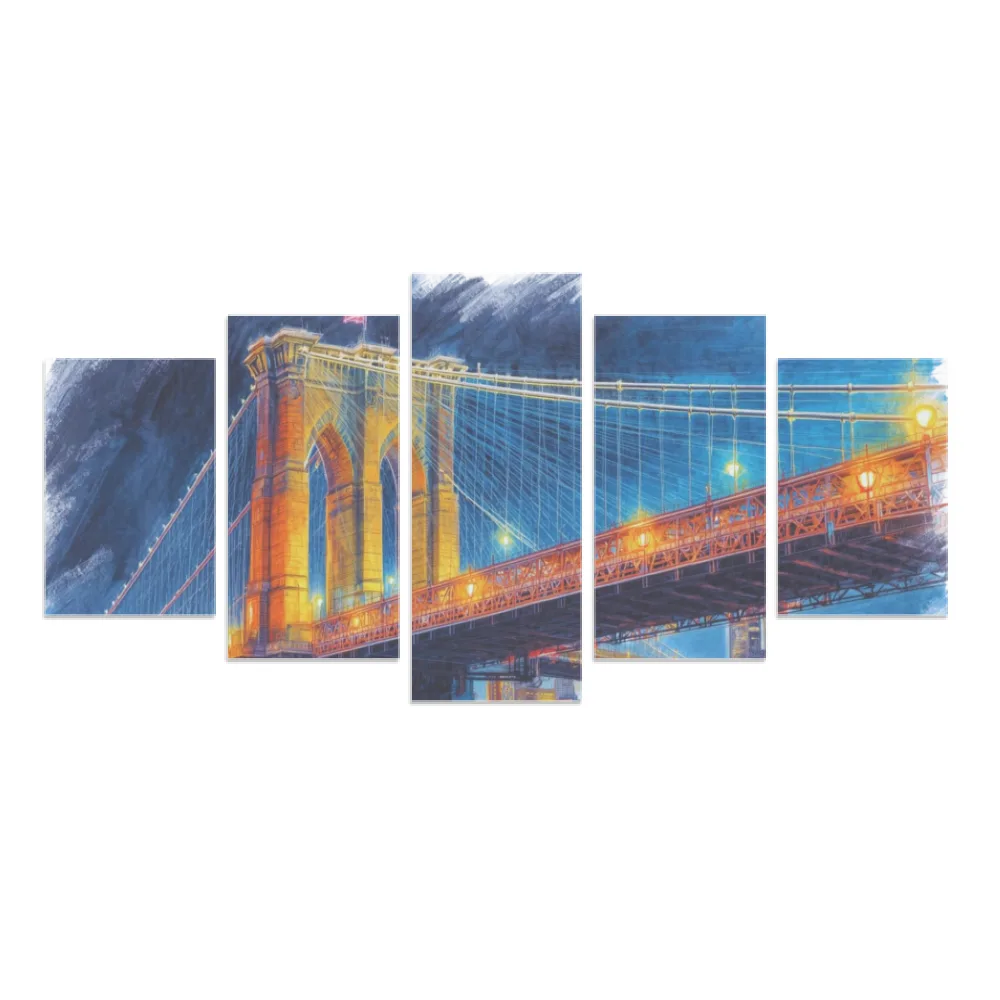 Canvas 5 Pannelli Ponte di Brooklyn