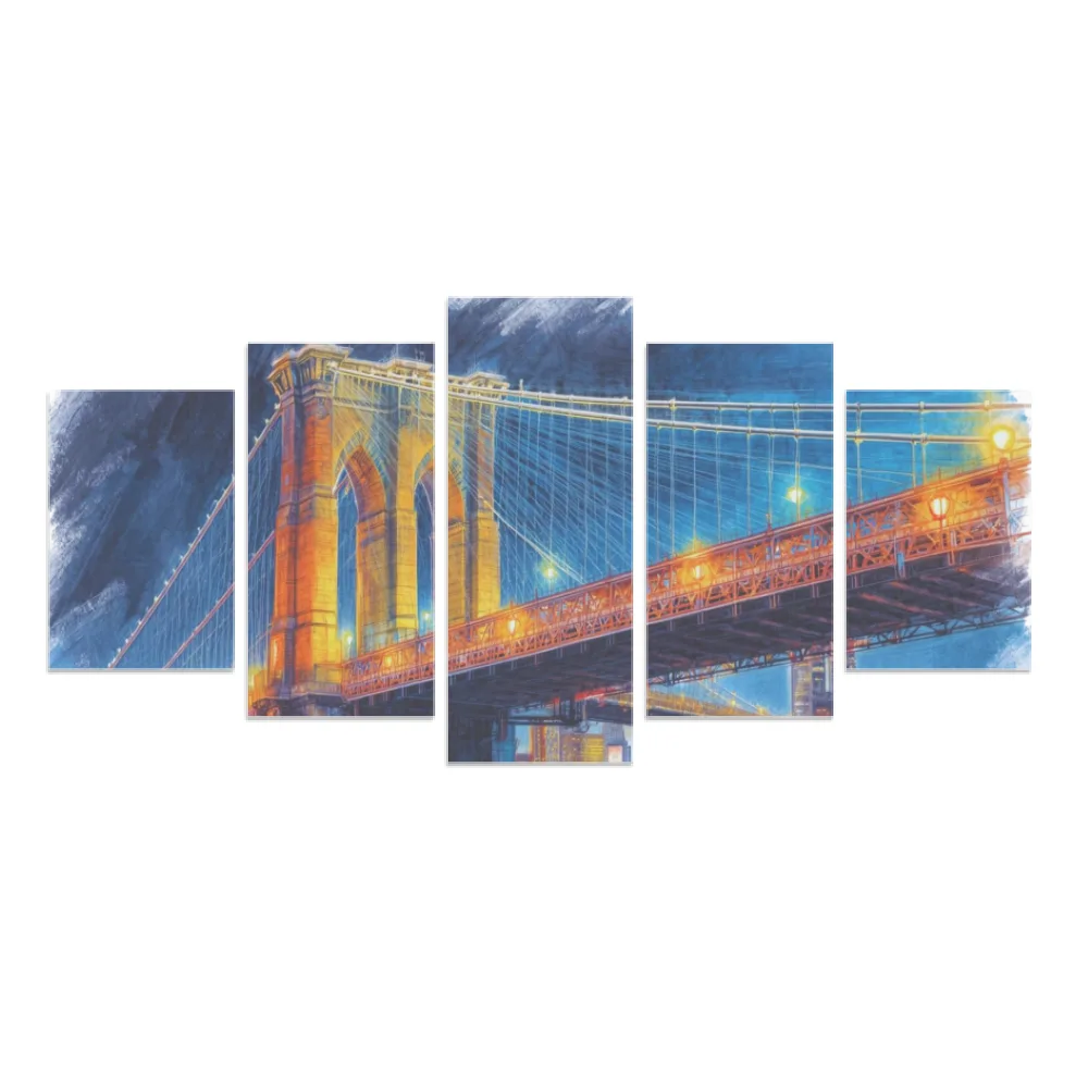 Canvas 5 Pannelli Ponte di Brooklyn