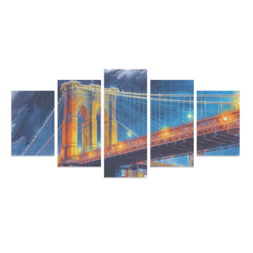 Canvas 5 Pannelli Ponte di Brooklyn